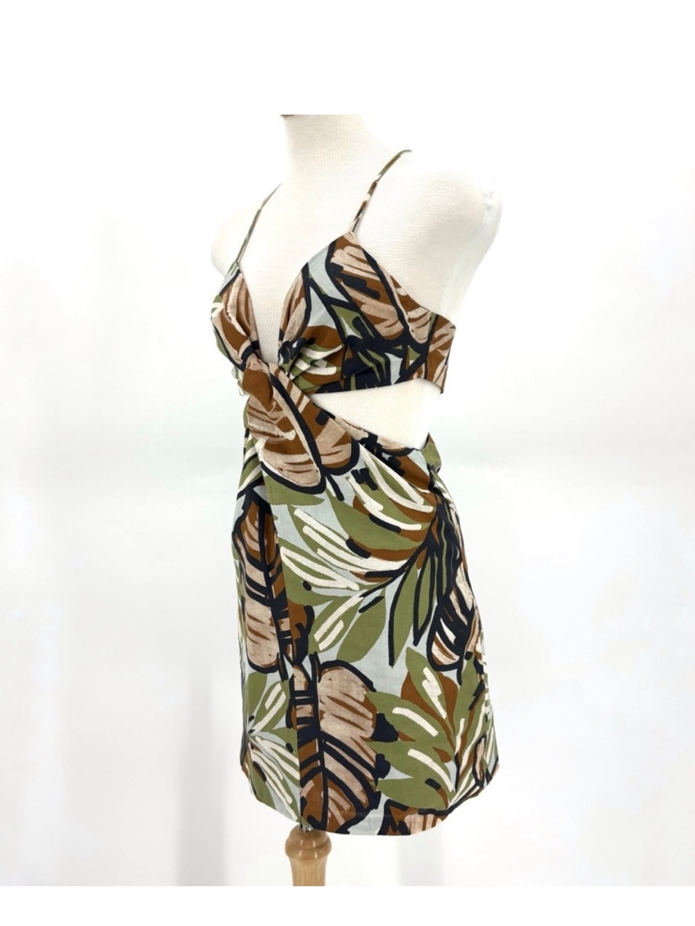 Zara NWOT Floral Print Linen Blend Strappy Sleeveless Cutout Mini Dress, Small - Picture 4 of 9